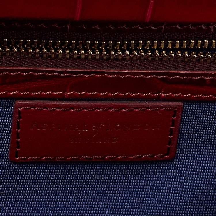 Pre Owned Aspinal of London Red Croc Embossed Leather Mini Trunk Top Handle Bag