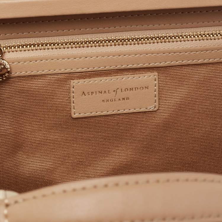 Pre Owned Aspinal of London Beige Leather Mini Trunk Top Handle Bag
