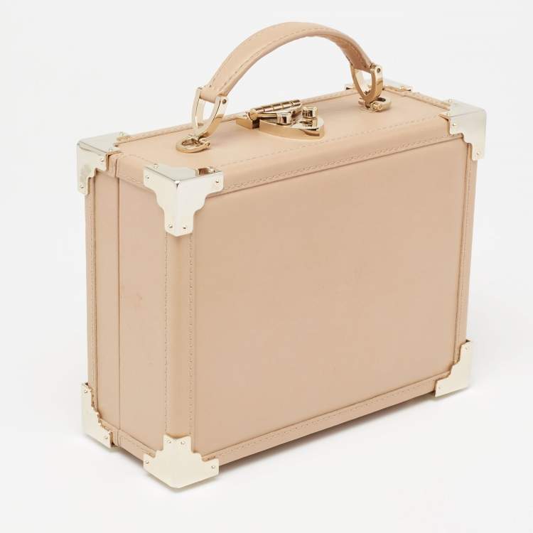 Pre Owned Aspinal of London Beige Leather Mini Trunk Top Handle Bag