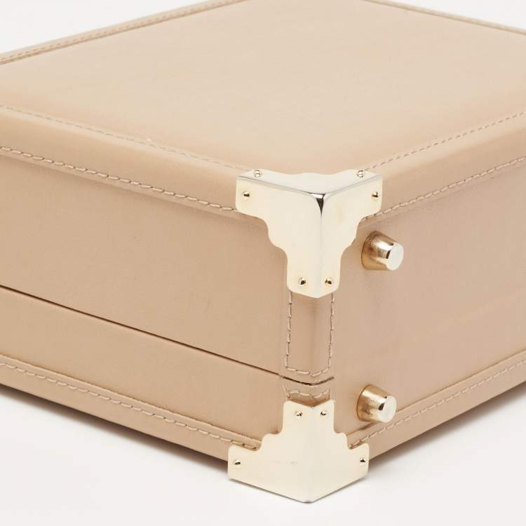Pre Owned Aspinal of London Beige Leather Mini Trunk Top Handle Bag