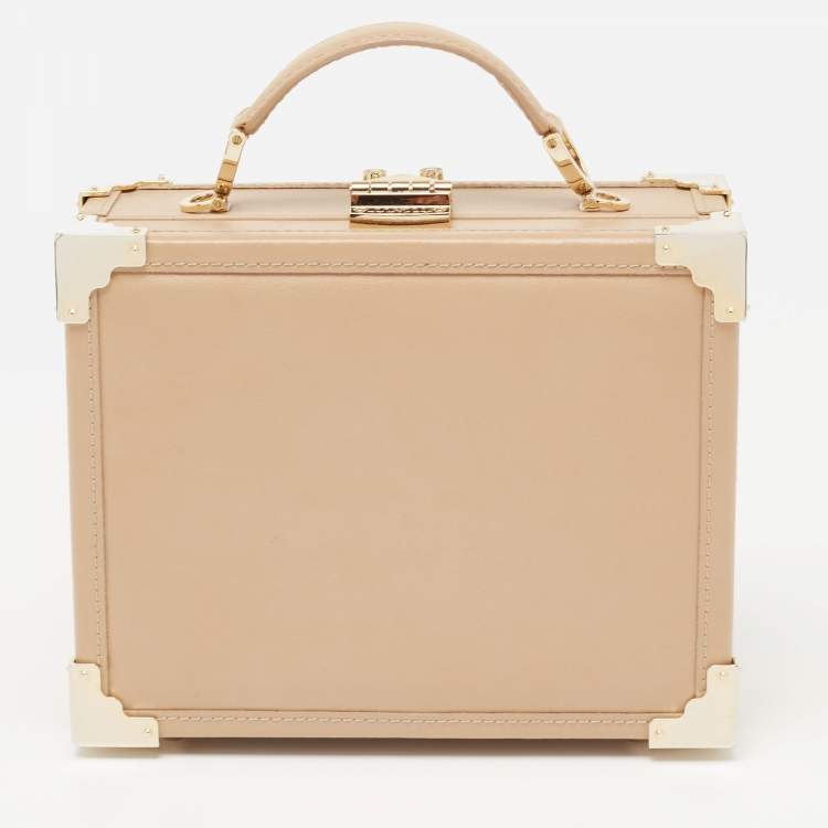 Pre Owned Aspinal of London Beige Leather Mini Trunk Top Handle Bag