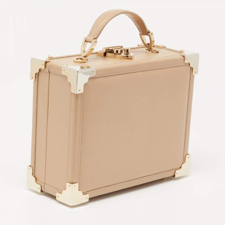 Pre Owned Aspinal of London Beige Leather Mini Trunk Top Handle Bag