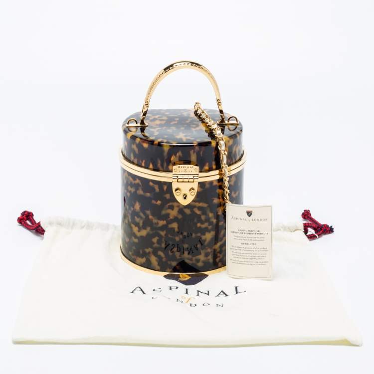 Pre Owned Aspinal Of London Gold/Brown Tortoiseshell Plexiglass Pandora Bag