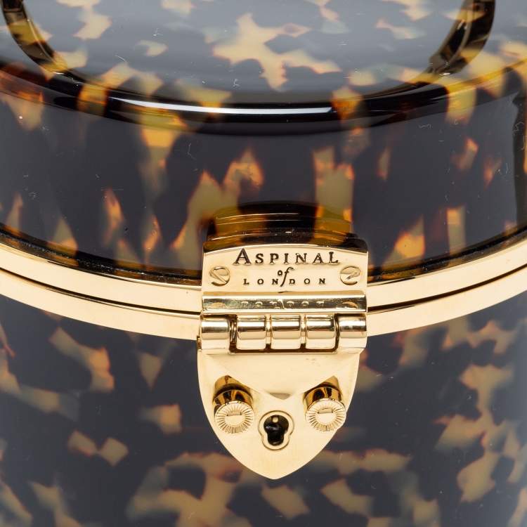 Pre Owned Aspinal Of London Gold/Brown Tortoiseshell Plexiglass Pandora Bag
