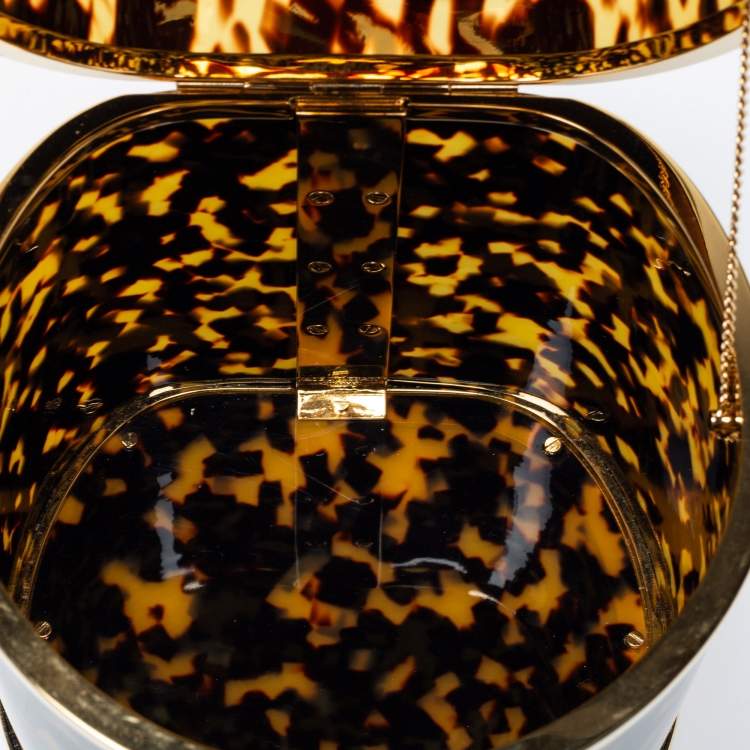 Pre Owned Aspinal Of London Gold/Brown Tortoiseshell Plexiglass Pandora Bag