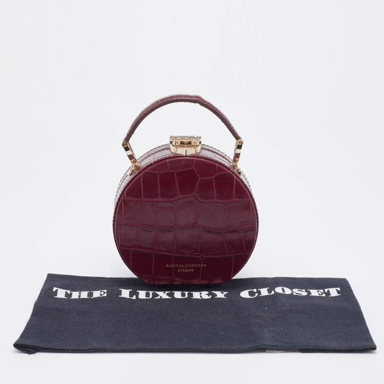 Pre Owned Aspinal Of London Burgundy Croc Embossed Leather Hat Box Shoulder Bag
