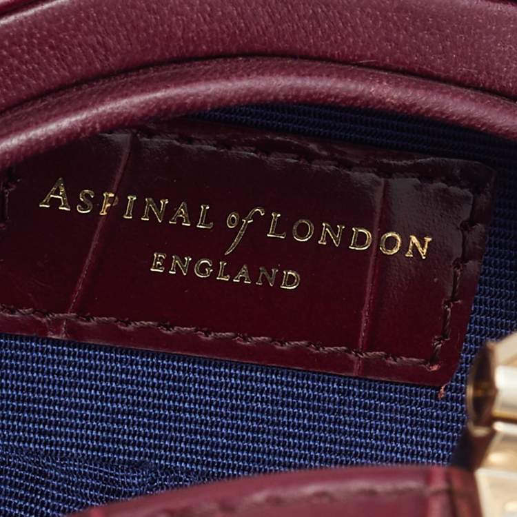 Pre Owned Aspinal Of London Burgundy Croc Embossed Leather Hat Box Shoulder Bag
