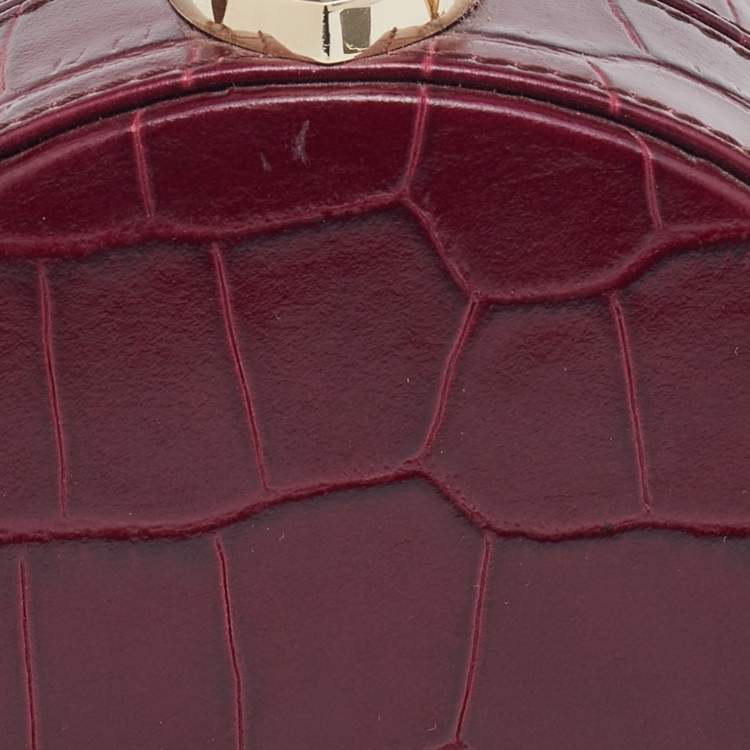 Pre Owned Aspinal Of London Burgundy Croc Embossed Leather Hat Box Shoulder Bag