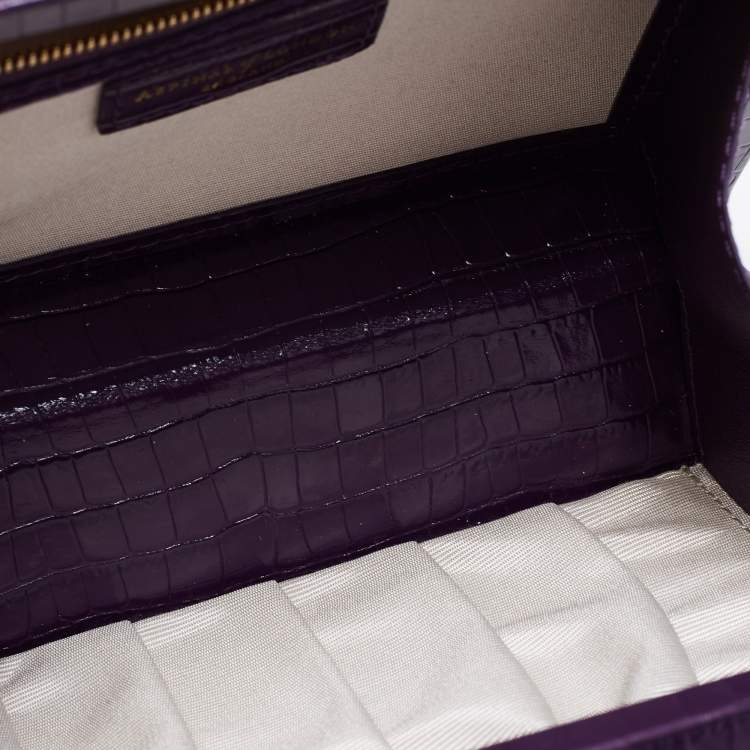 Pre Owned Aspinal of London Purple Croc Embossed Leather Mini Trunk Top Handle Bag