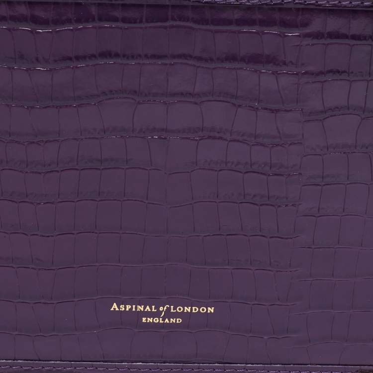 Pre Owned Aspinal of London Purple Croc Embossed Leather Mini Trunk Top Handle Bag