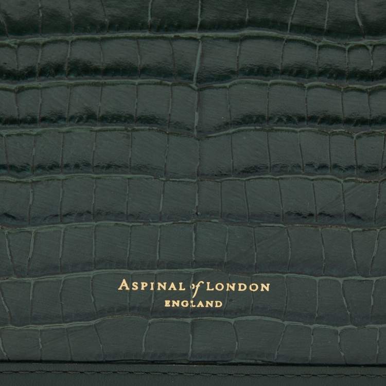 Pre Owned Aspinal of London Green Croc Embossed Leather Mini Trunk Top Handle Bag