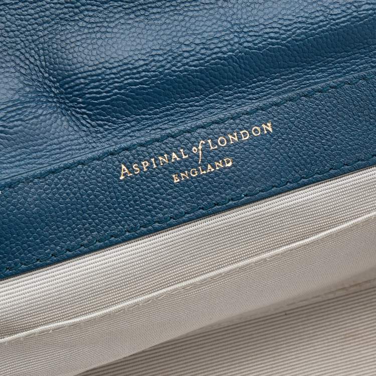 Pre Owned Aspinal Of London Blue Leather And Croc Embossed Leather Lottie Shoulder Bag