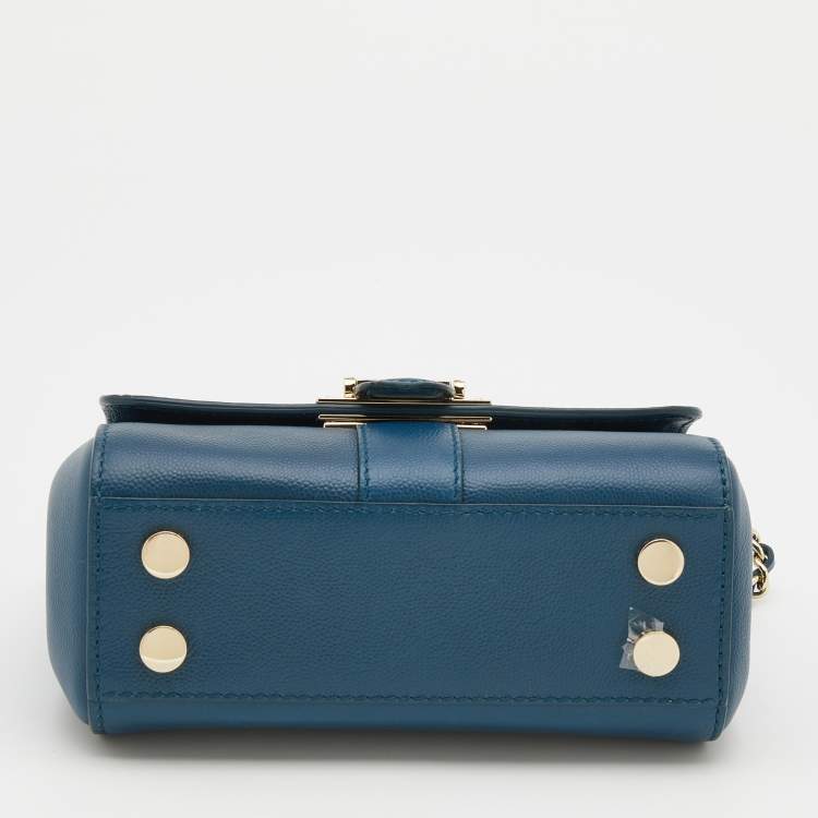 Pre Owned Aspinal Of London Blue Leather And Croc Embossed Leather Lottie Shoulder Bag