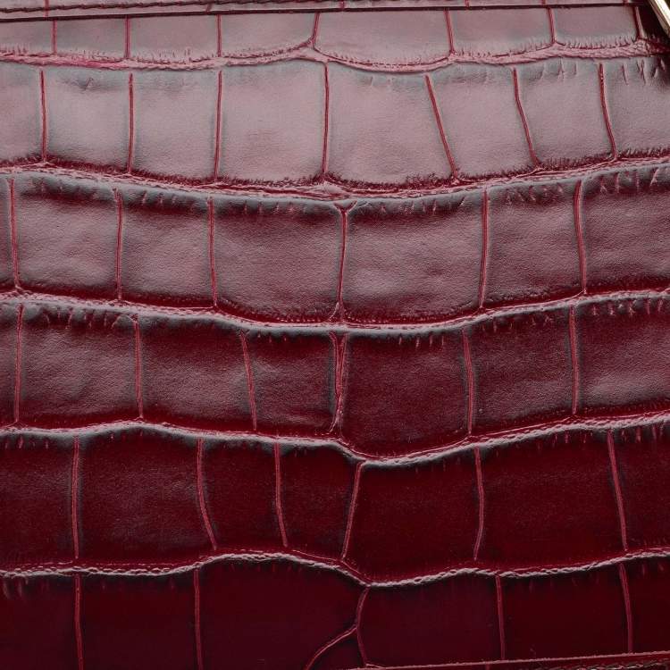 Pre Owned Aspinal Of London Burgundy Croc Embossed Leather Trunk Top Handle Bag