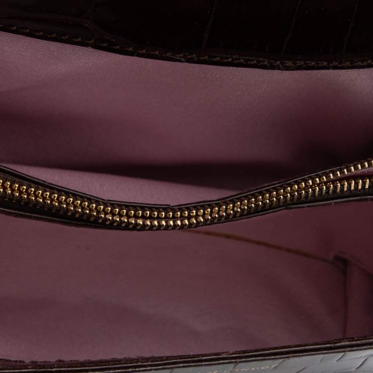 Pre Owned Aspinal of London Burgundy Croc Embossed Leather Small Mayfair Top Handle Bag