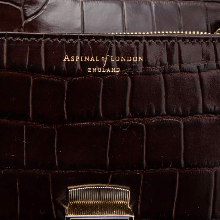Pre Owned Aspinal of London Burgundy Croc Embossed Leather Small Mayfair Top Handle Bag
