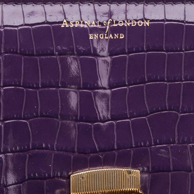 Pre Owned Aspinal Of London Purple Croc Embossed Leather Mayfair Top Handle Bag