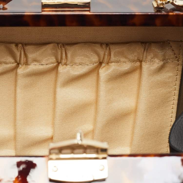 Pre Owned Aspinal Of London Brown Tortoise Patent Leather Trunk Top Handle Bag