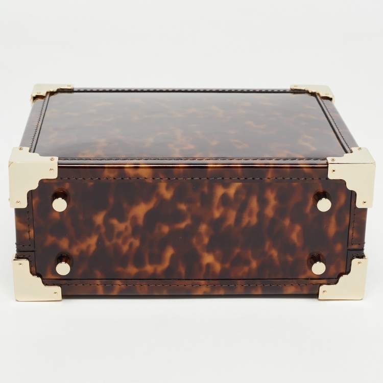 Pre Owned Aspinal Of London Brown Tortoise Patent Leather Trunk Top Handle Bag