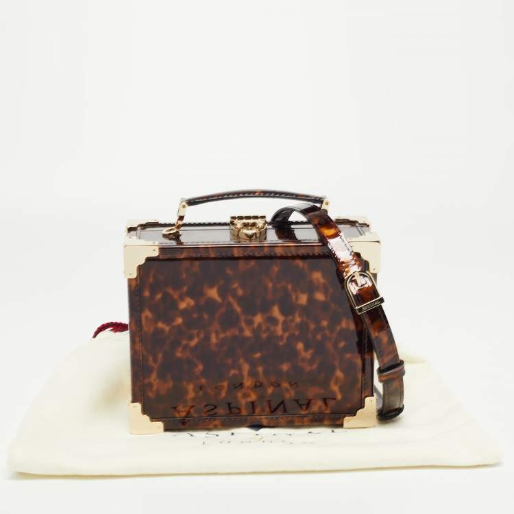 Pre Owned Aspinal Of London Brown Tortoise Patent Leather Trunk Top Handle Bag