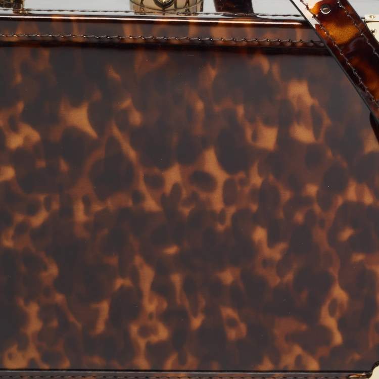 Pre Owned Aspinal Of London Brown Tortoise Patent Leather Trunk Top Handle Bag