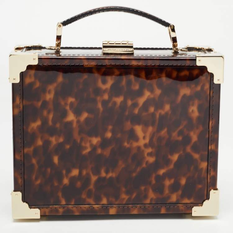 Pre Owned Aspinal Of London Brown Tortoise Patent Leather Trunk Top Handle Bag