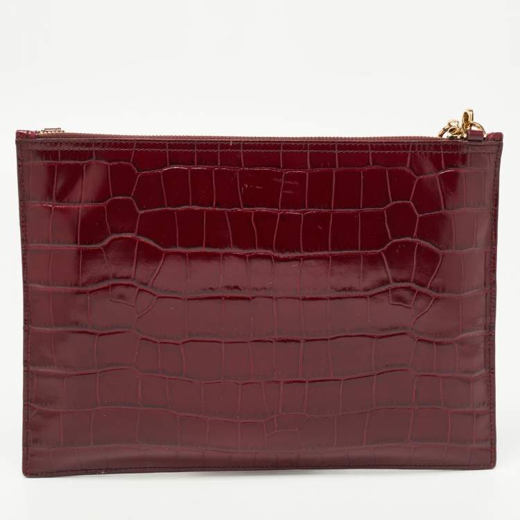 Pre Owned Aspinal Of London Dark Red Croc Embossed Leather Soho Clutch