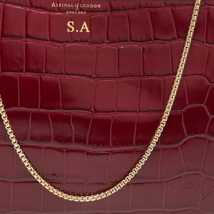 Pre Owned Aspinal Of London Dark Red Croc Embossed Leather Soho Clutch