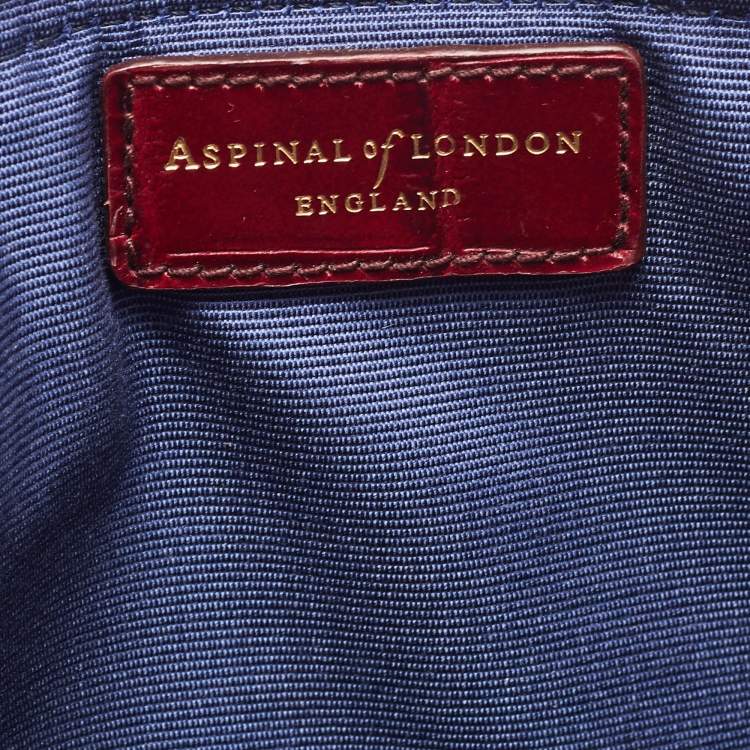 Pre Owned Aspinal Of London Dark Red Croc Embossed Leather Soho Clutch