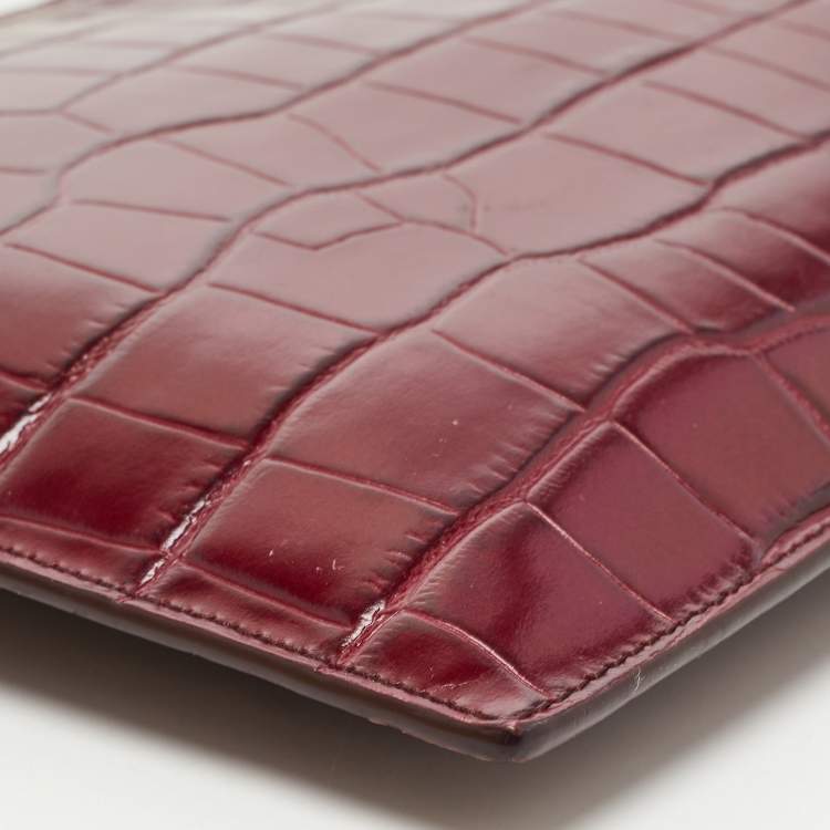 Pre Owned Aspinal Of London Dark Red Croc Embossed Leather Soho Clutch