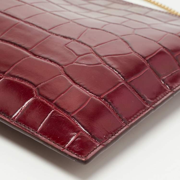 Pre Owned Aspinal Of London Dark Red Croc Embossed Leather Soho Clutch