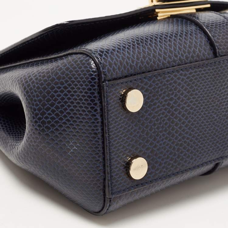 Pre Owned Aspinal Of London Blue Snakeskin Embossed Leather Small Lottie Shoulder Bag