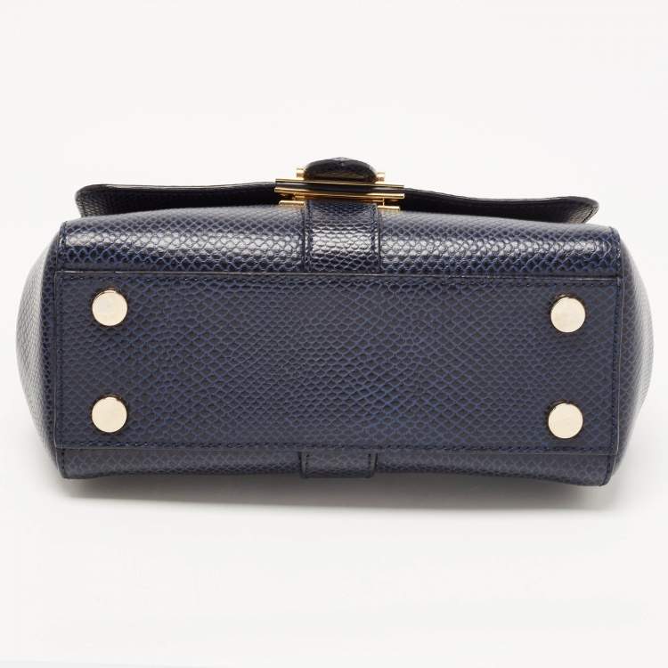 Pre Owned Aspinal Of London Blue Snakeskin Embossed Leather Small Lottie Shoulder Bag