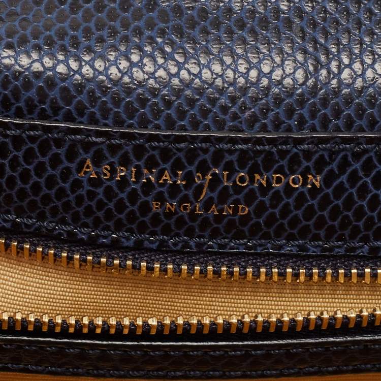 Pre Owned Aspinal Of London Blue Snakeskin Embossed Leather Small Lottie Shoulder Bag