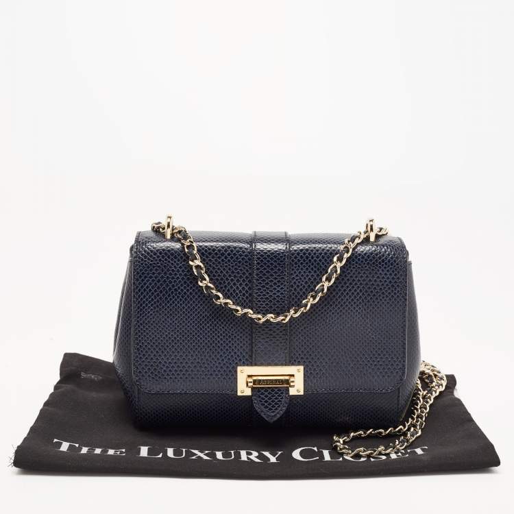 Pre Owned Aspinal Of London Blue Snakeskin Embossed Leather Small Lottie Shoulder Bag