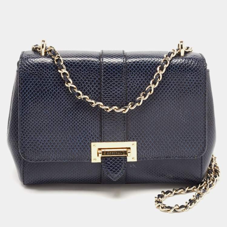 Pre Owned Aspinal Of London Blue Snakeskin Embossed Leather Small Lottie Shoulder Bag