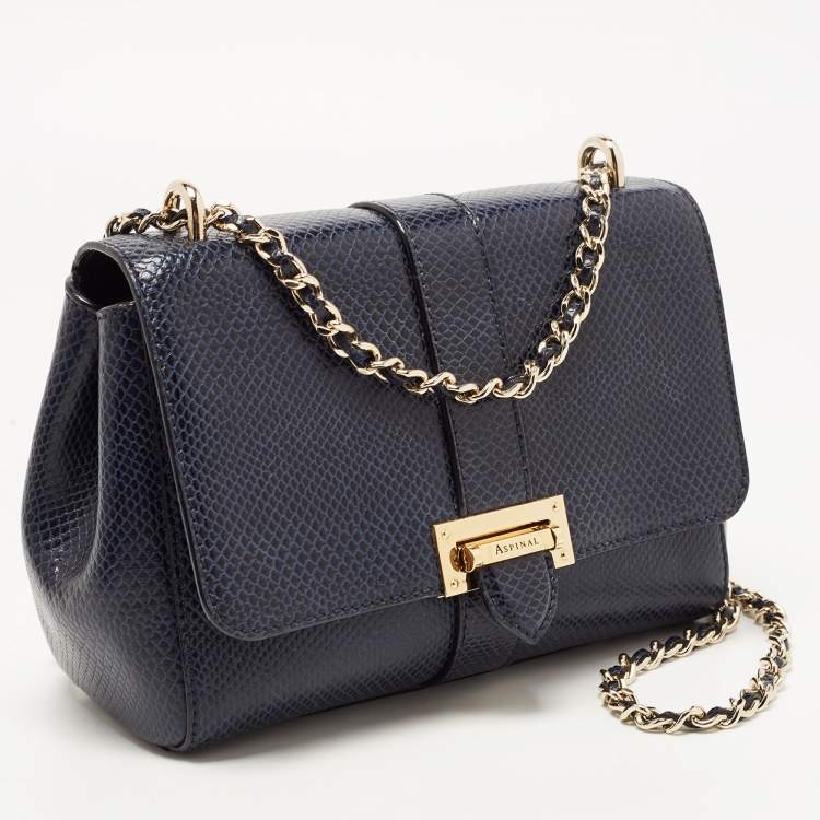 Pre Owned Aspinal Of London Blue Snakeskin Embossed Leather Small Lottie Shoulder Bag