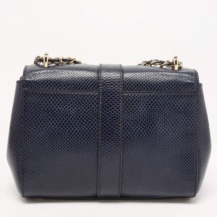 Pre Owned Aspinal Of London Blue Snakeskin Embossed Leather Small Lottie Shoulder Bag