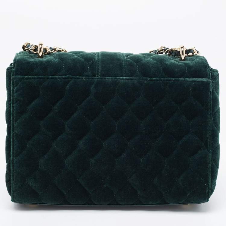 Pre Owned Aspinal Of London Green Quilted Velvet Small Lottie Shoulder Bag