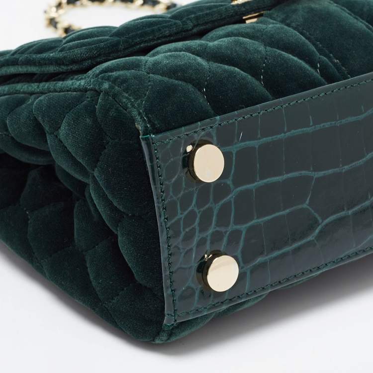 Pre Owned Aspinal Of London Green Quilted Velvet Small Lottie Shoulder Bag