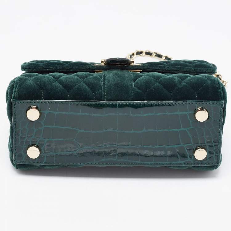 Pre Owned Aspinal Of London Green Quilted Velvet Small Lottie Shoulder Bag
