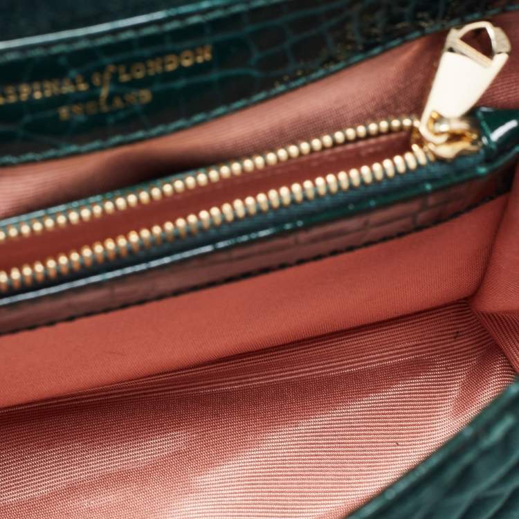 Pre Owned Aspinal Of London Green Quilted Velvet Small Lottie Shoulder Bag