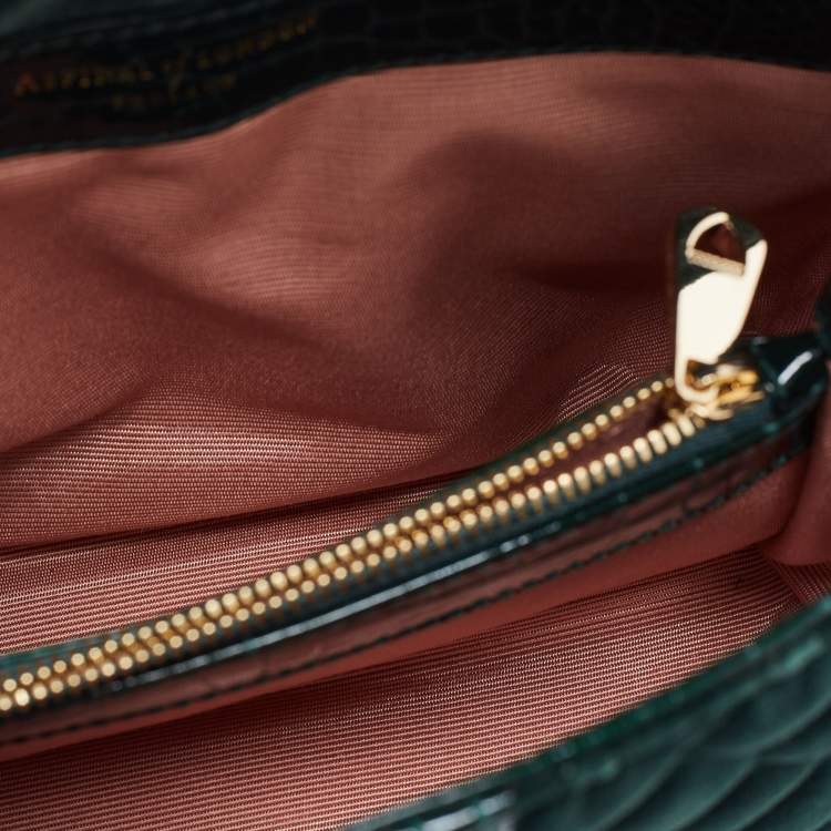 Pre Owned Aspinal Of London Green Quilted Velvet Small Lottie Shoulder Bag