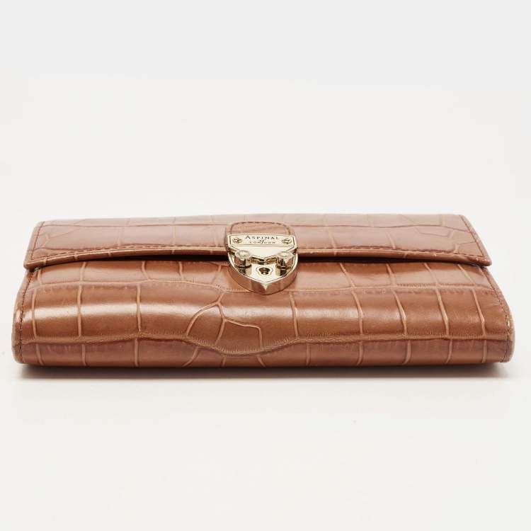 Pre Owned Aspinal Of London Brown Croc Embossed Leather Mayfair Continental Wallet 