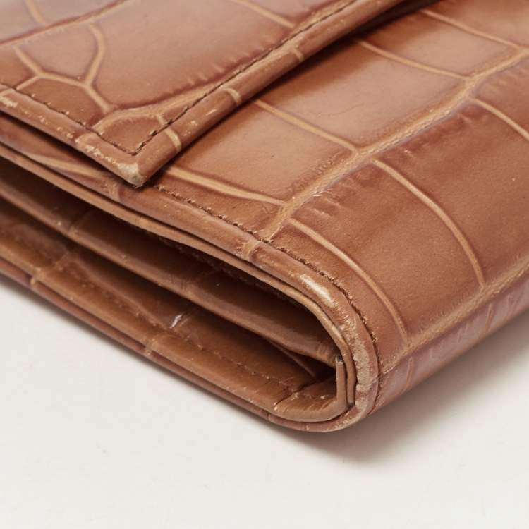 Pre Owned Aspinal Of London Brown Croc Embossed Leather Mayfair Continental Wallet 