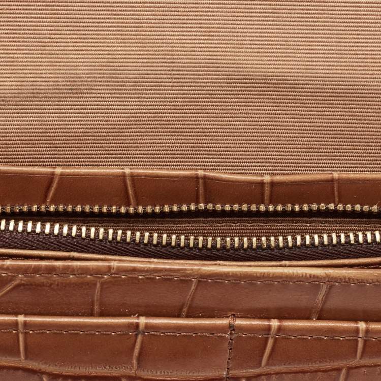 Pre Owned Aspinal Of London Brown Croc Embossed Leather Mayfair Continental Wallet 
