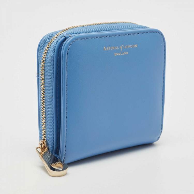 Pre Owned Aspinal Of London Light Blue Leather Zip Around Compact Wallet