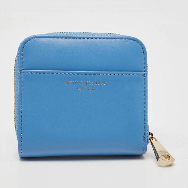 Pre Owned Aspinal Of London Light Blue Leather Zip Around Compact Wallet
