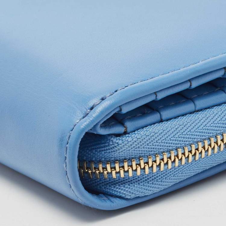 Pre Owned Aspinal Of London Light Blue Leather Zip Around Compact Wallet