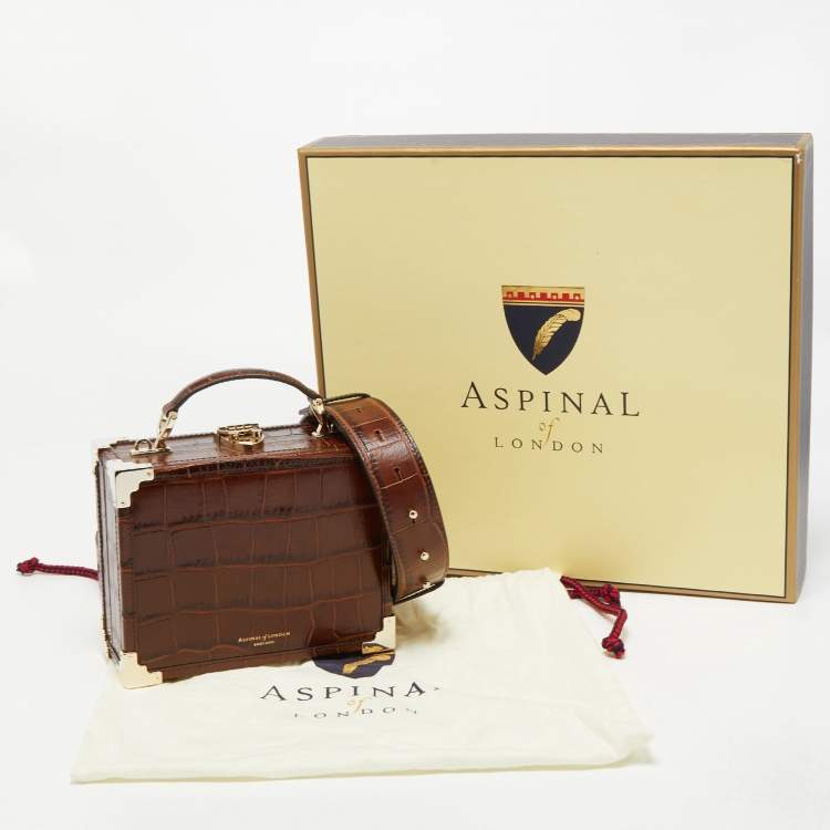 Pre Owned Aspinal Of London Brown Croc Embossed Leather Trunk Top Handle Bag
